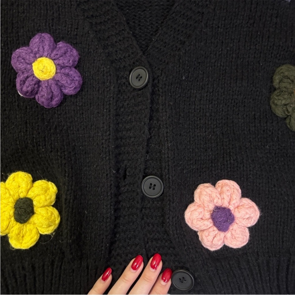 Cider Floral Embellished Black Sweater Size XS - Picture 5 of 8